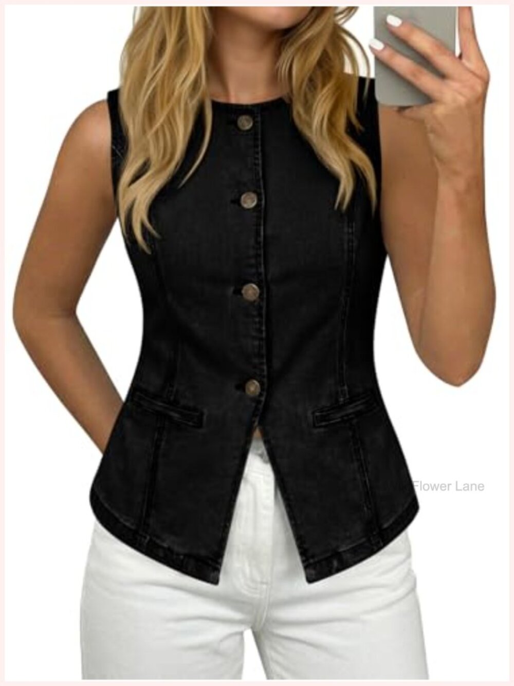 Womens Denim Vest Sleeveless Button Down High Quality Cotton